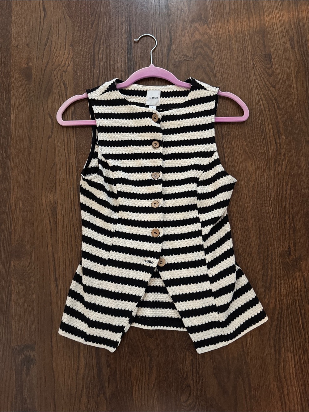 Anthropologie Maeve Black & Cream Striped Knit Shell Top